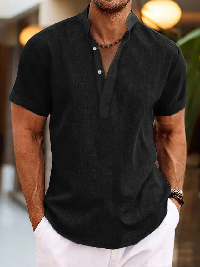 Men's Casual Polo Shirt | V Neck & Band Collar