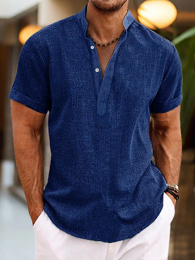 Men's Casual Polo Shirt | V Neck & Band Collar