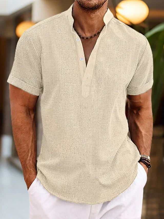 Men's Casual Polo Shirt | V Neck & Band Collar