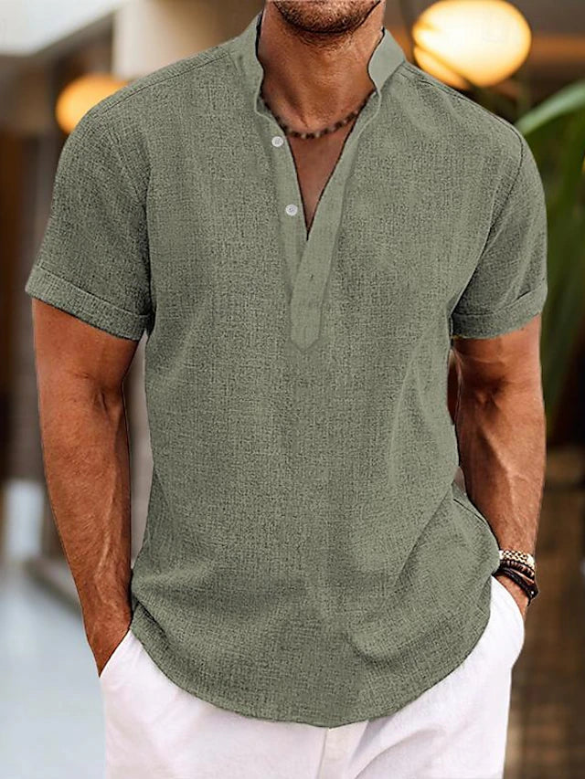 Men's Casual Polo Shirt | V Neck & Band Collar