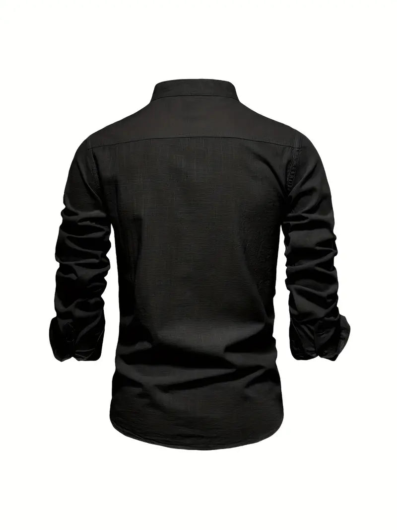 Men's Casual Shirt | Band Collar & Button Cuffs