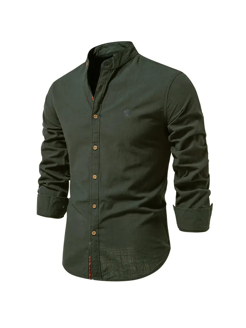 Men's Casual Shirt | Band Collar & Button Cuffs