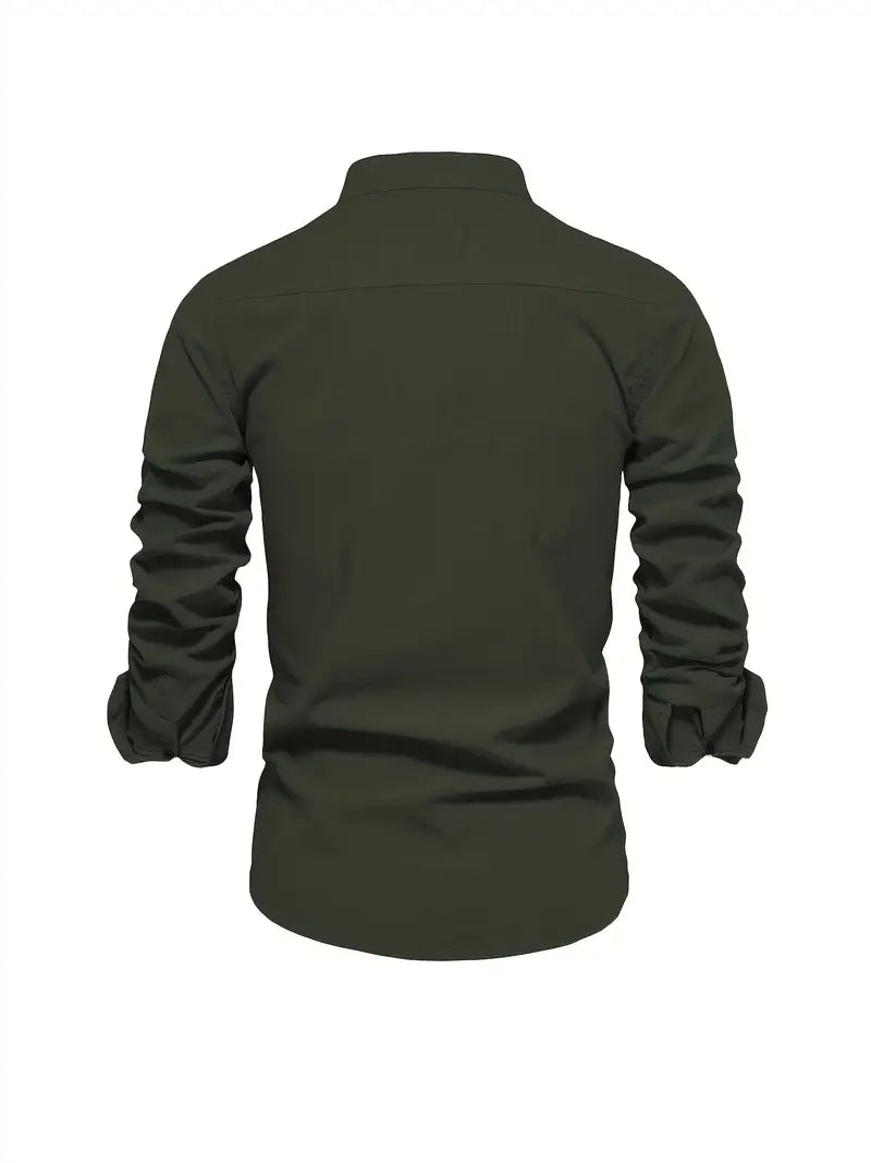 Men's Casual Shirt | Band Collar & Button Cuffs