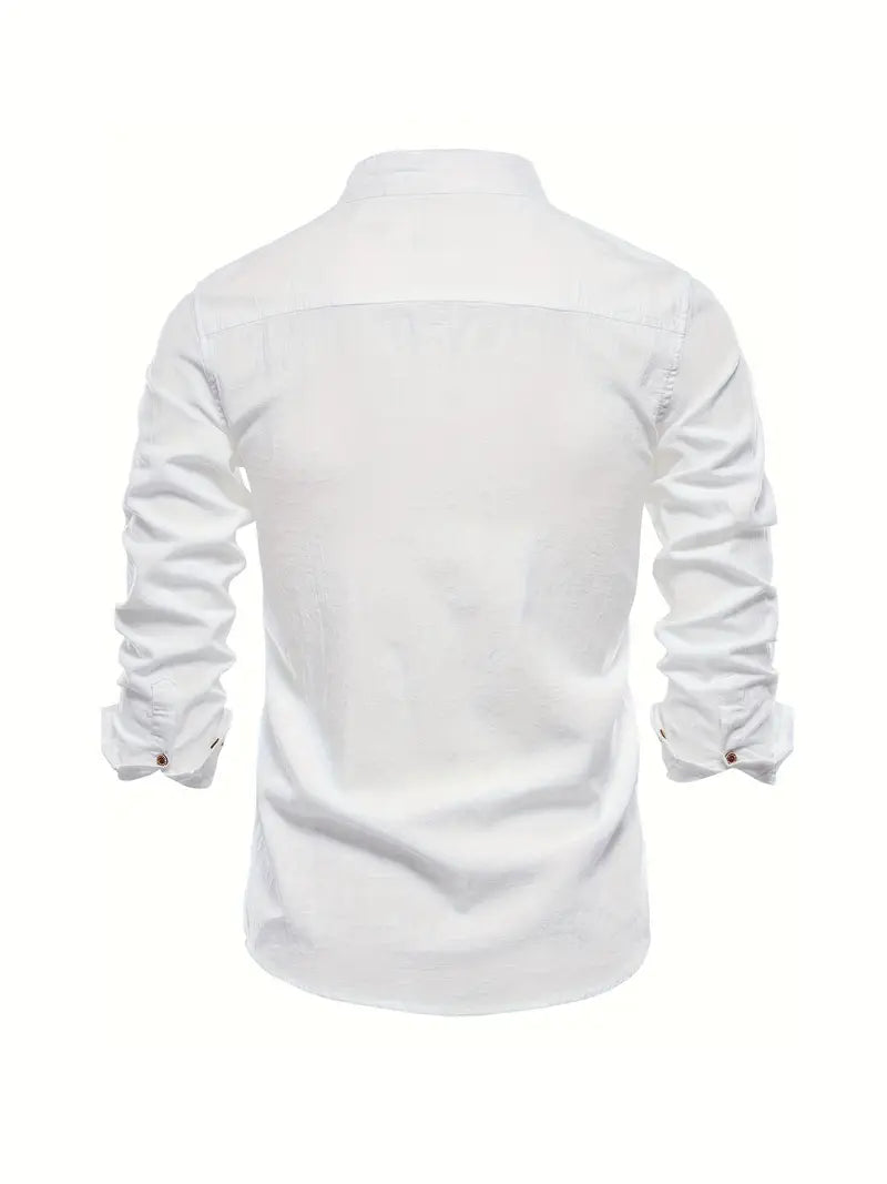 Men's Casual Shirt | Band Collar & Button Cuffs