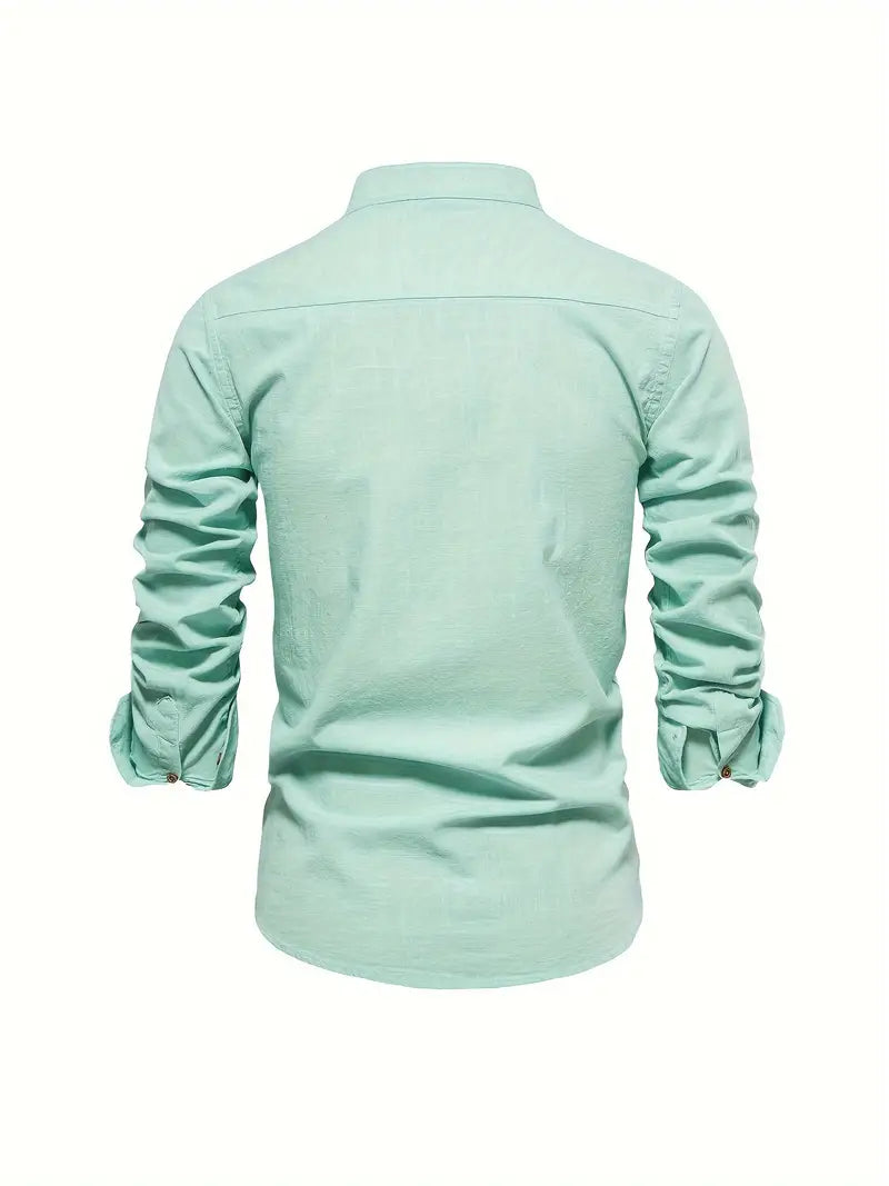 Men's Casual Shirt | Band Collar & Button Cuffs