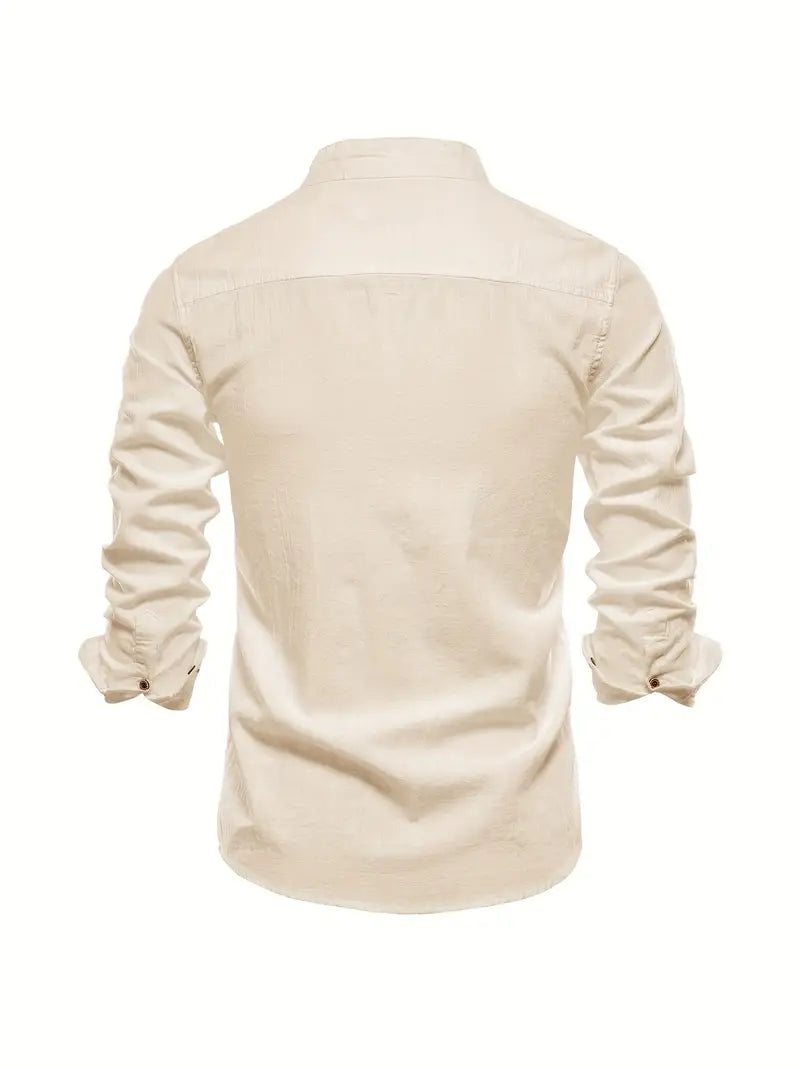 Men's Casual Shirt | Band Collar & Button Cuffs