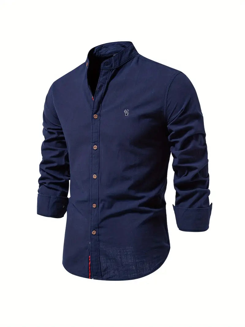 Men's Casual Shirt | Band Collar & Button Cuffs