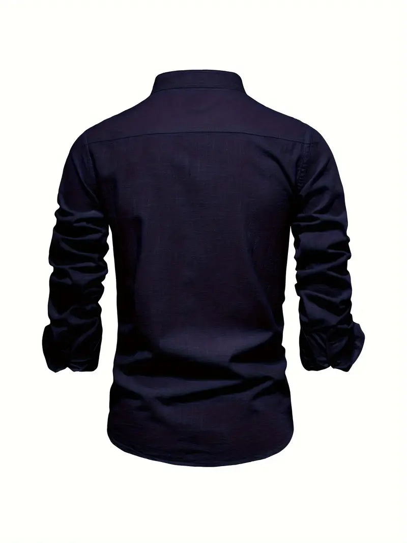 Men's Casual Shirt | Band Collar & Button Cuffs