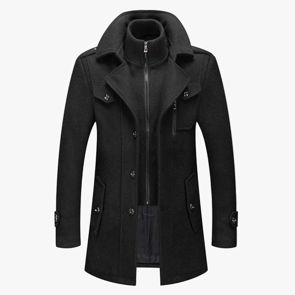 Men's Classic Coat in Brushed Weave | Zip Bib & Notch Lapels