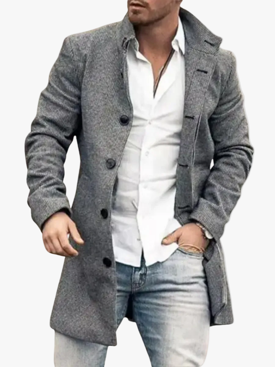Men's Classic Twill Overcoat | Notch Lapels & Button Closure