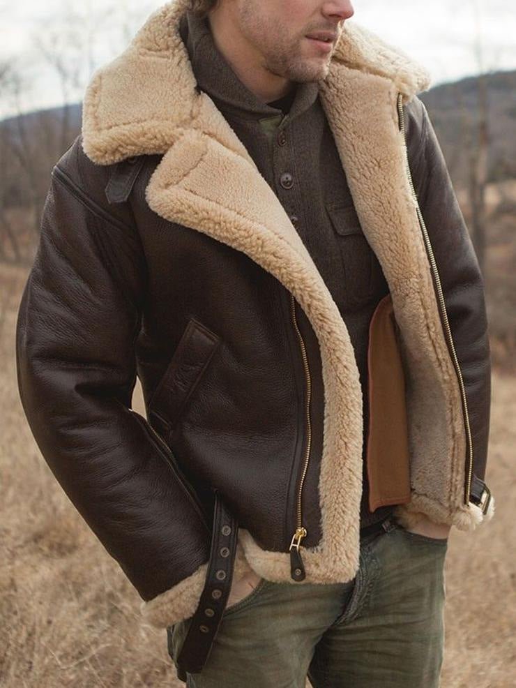 Men's Coated Jacket | Faux Shearling Trim & Asym Zip