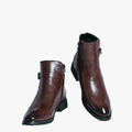 Men's Dress Synthetic Ankle Boots | Side Zipper & Buckle Strap