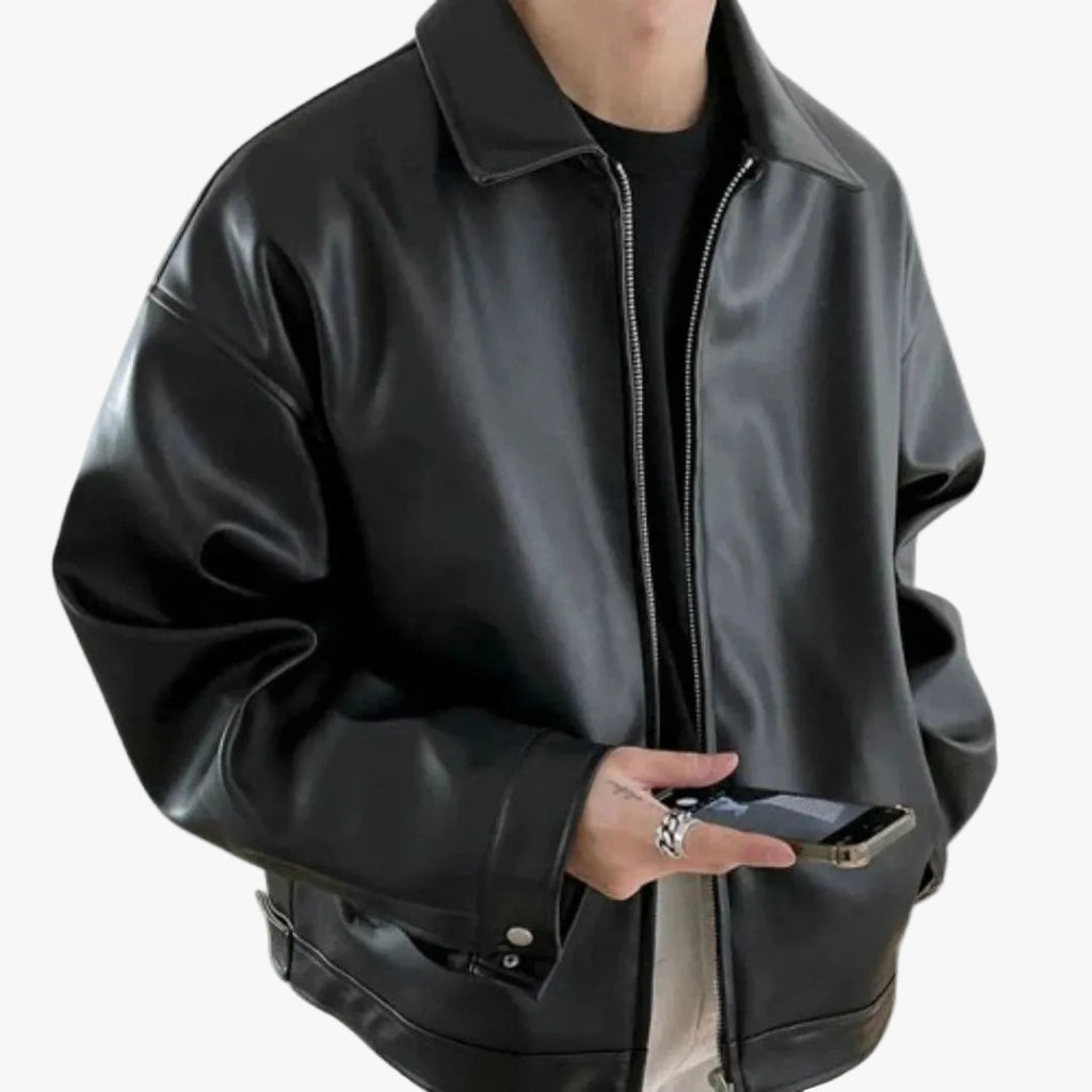 Men's Faux Bomber Jacket | Zip Front & Spread Collar