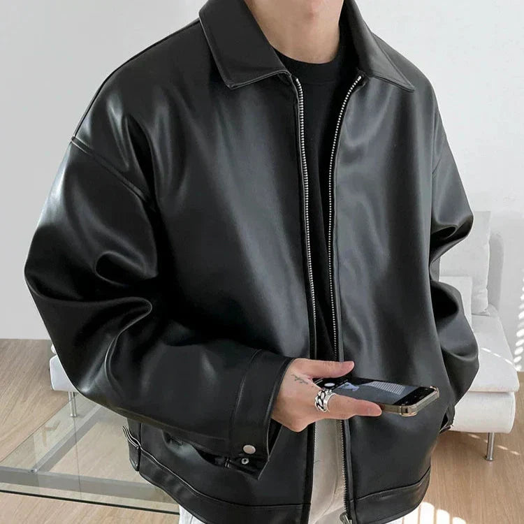 Men's Faux Bomber Jacket | Zip Front & Spread Collar