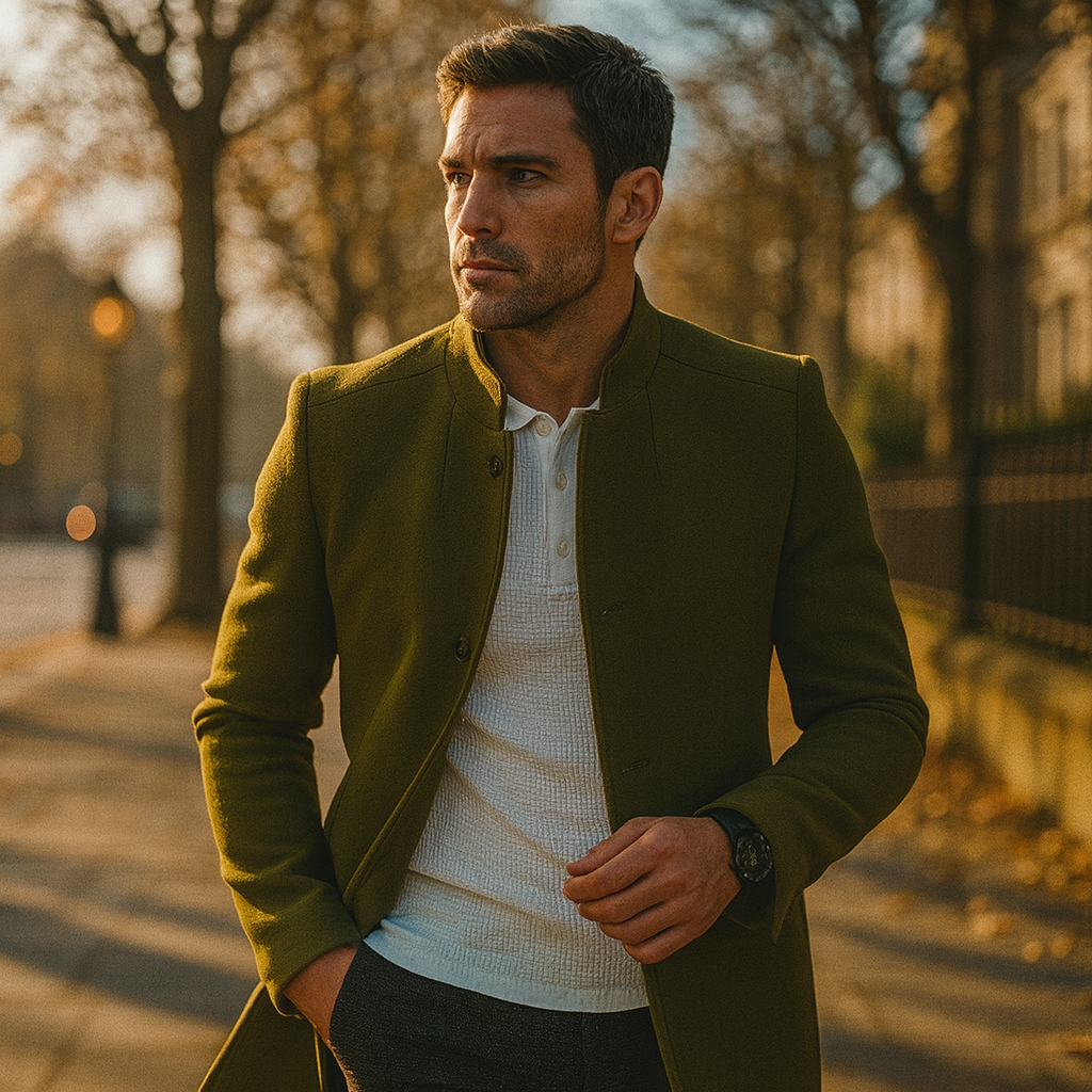 Men's Felted Blazer | Stand Collar & Button Front