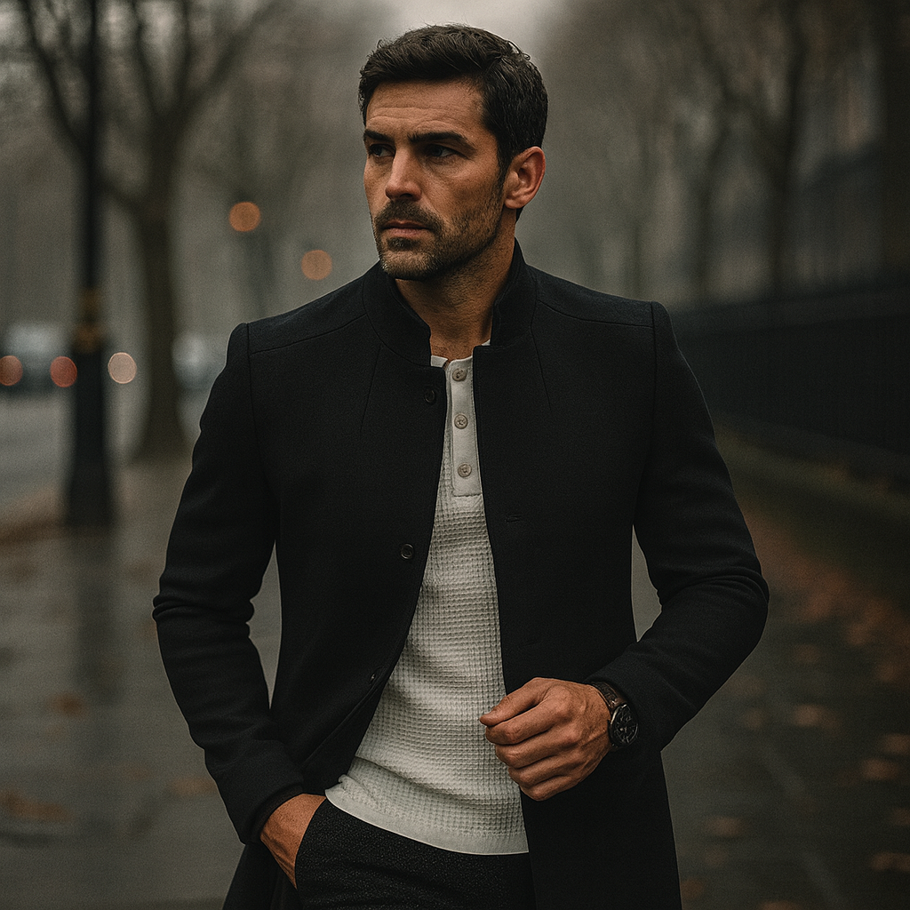 Men's Felted Blazer | Stand Collar & Button Front