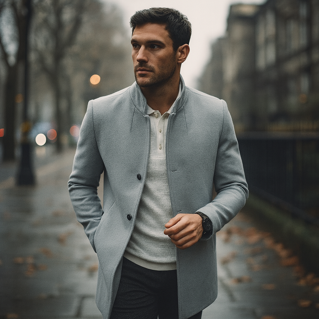 Men's Felted Blazer | Stand Collar & Button Front