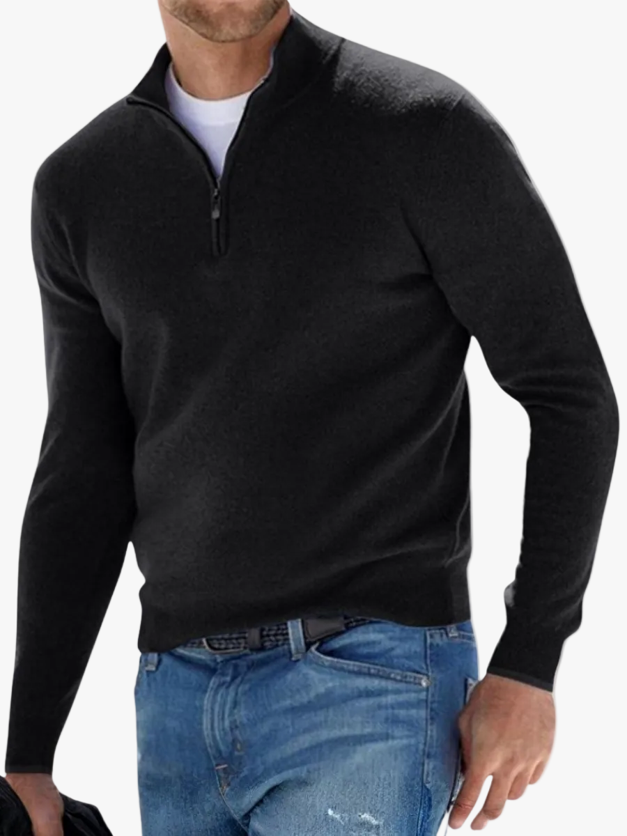 Men's Fine Knit Sweater | Quarter Zip & Stand Collar