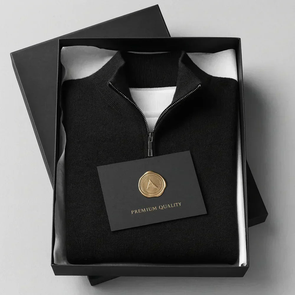 Men's Fine Knit Sweater | Quarter Zip & Stand Collar