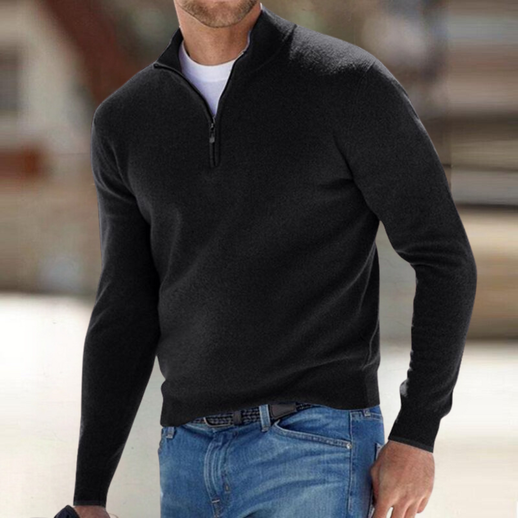 Men's Fine Knit Sweater | Quarter Zip & Stand Collar