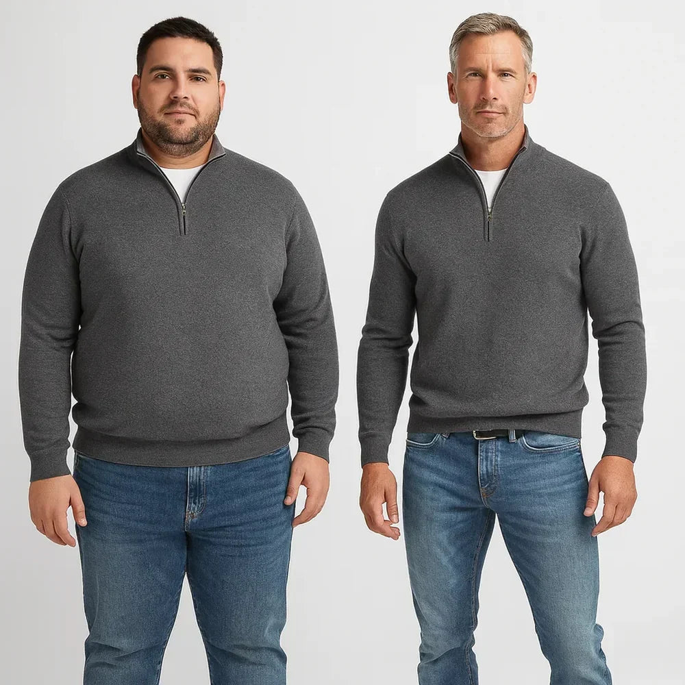 Men's Fine Knit Sweater | Quarter Zip & Stand Collar