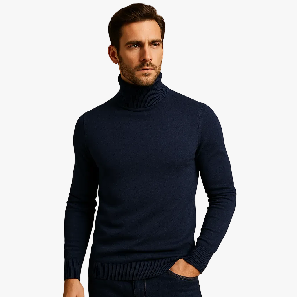 Men's Fine-Knit Turtleneck Sweater | Ribbed Collar & Hem