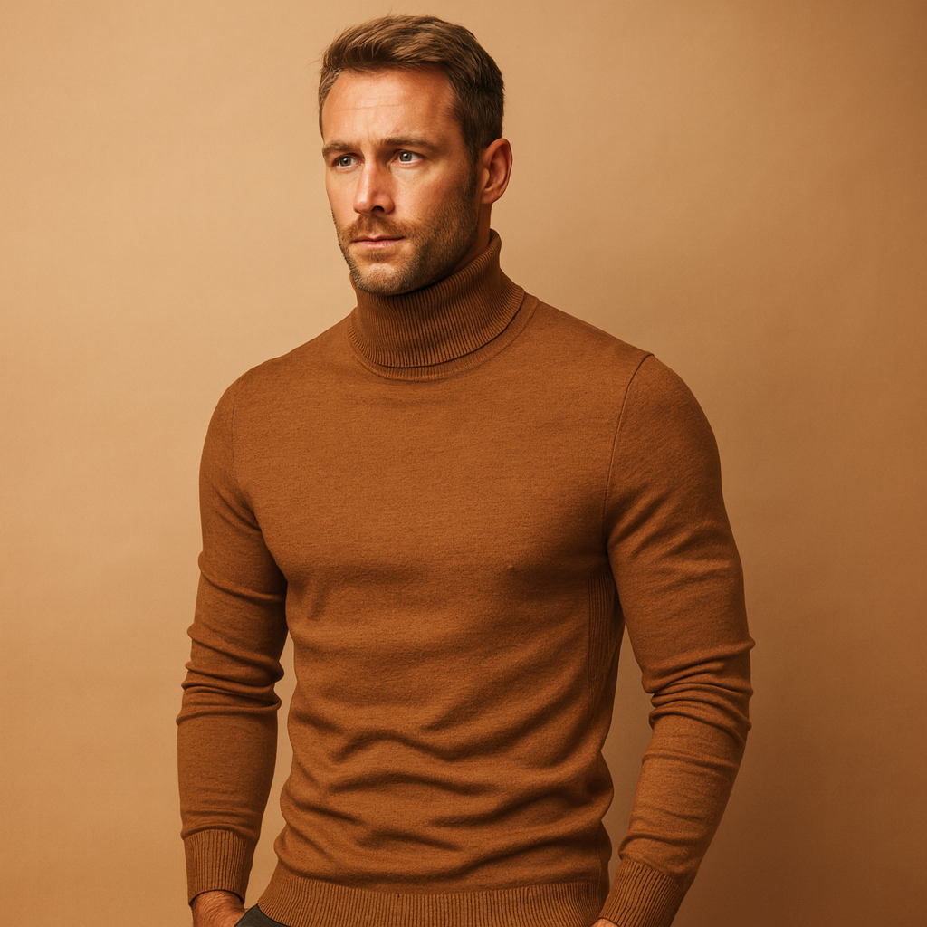 Men's Fine-Knit Turtleneck Sweater | Ribbed Collar & Hem