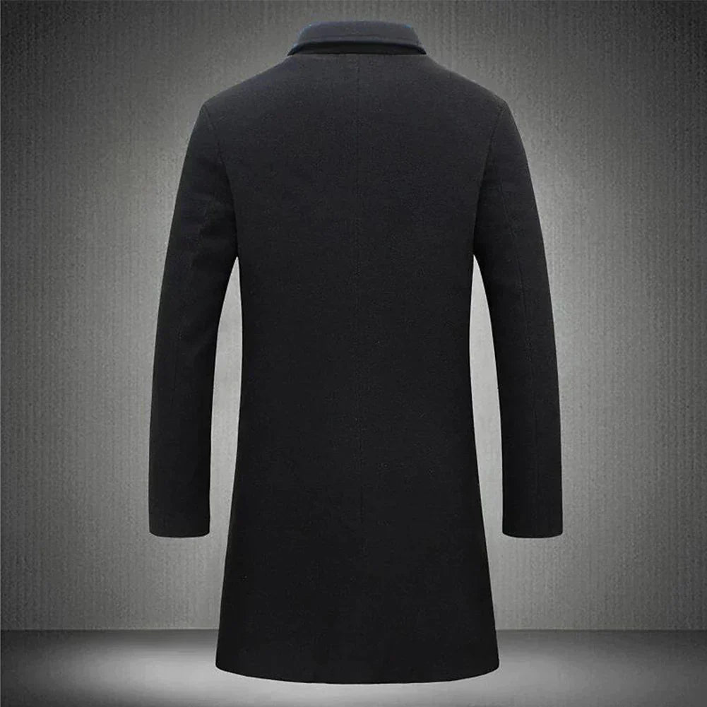 Men's Formal Long Coat | Notched Lapel & Pockets