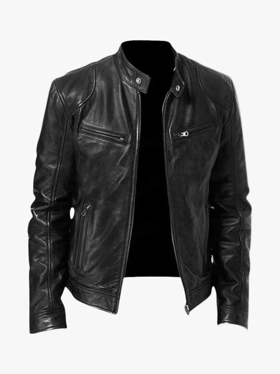 Men's Genuine Jacket | Stand Collar & Zip Pockets