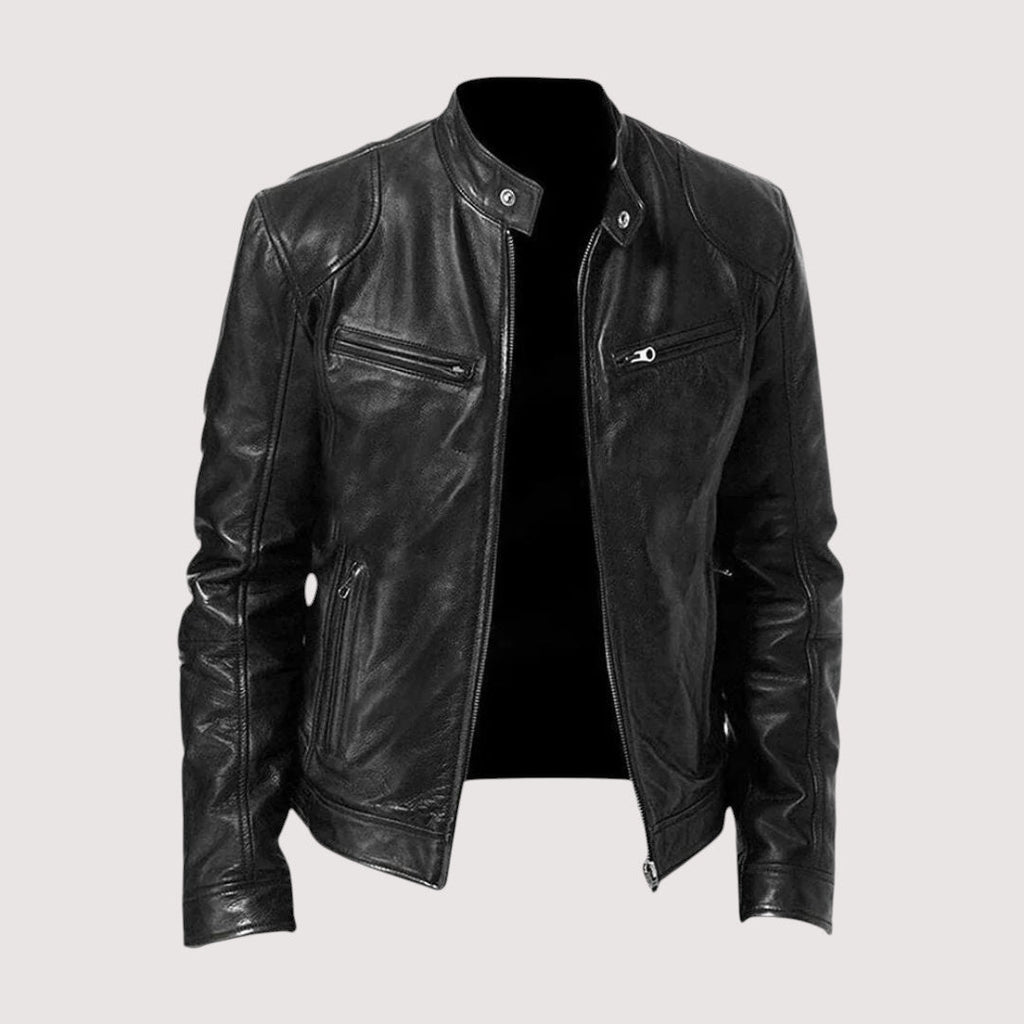 Men's Genuine Jacket | Stand Collar & Zip Pockets