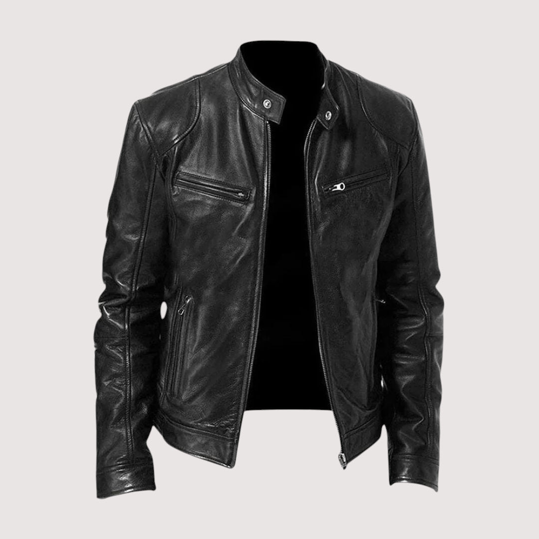Men's Genuine Jacket | Stand Collar & Zip Pockets