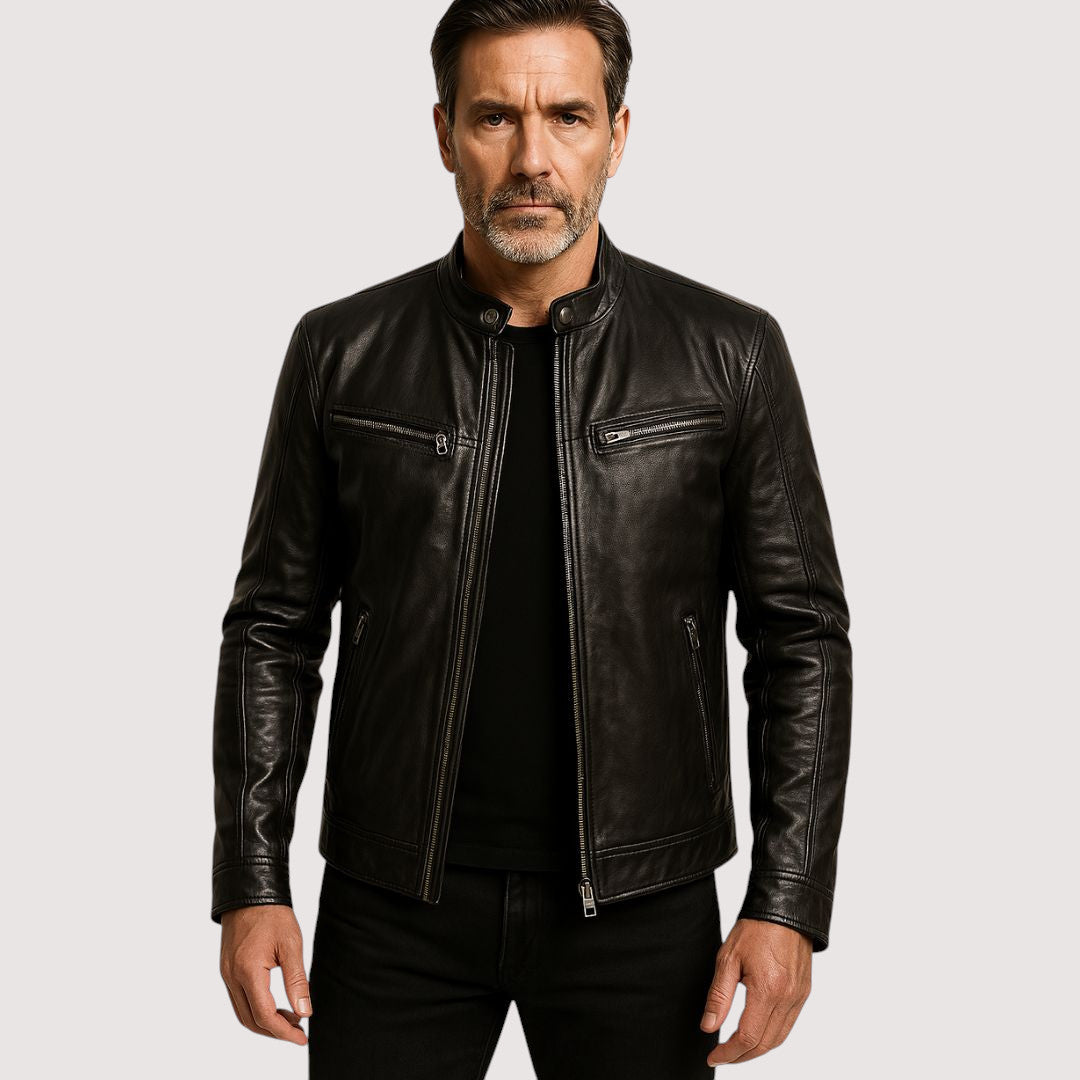 Men's Genuine Jacket | Stand Collar & Zip Pockets