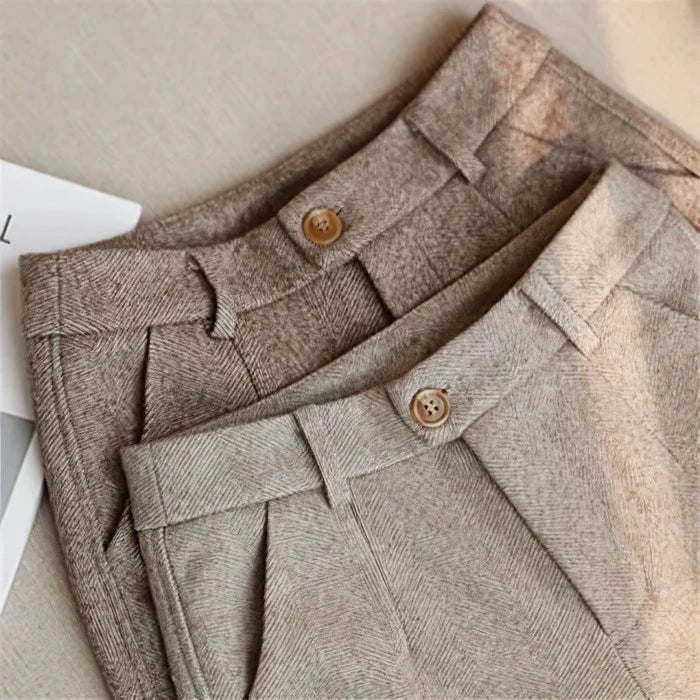 Men's Herringbone Dress Pants | Front Pleats & Button-Tab Cuffs