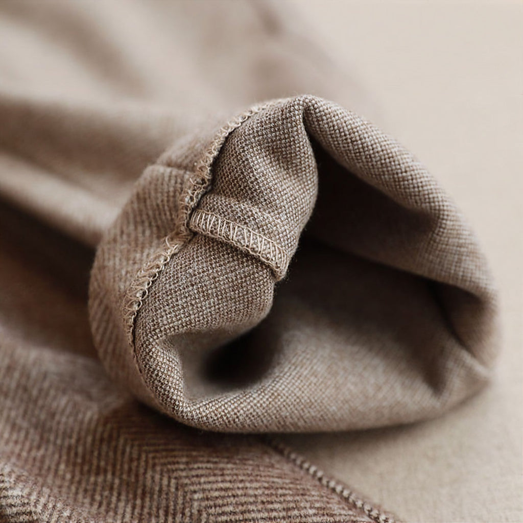 Men's Herringbone Dress Pants | Front Pleats & Button-Tab Cuffs