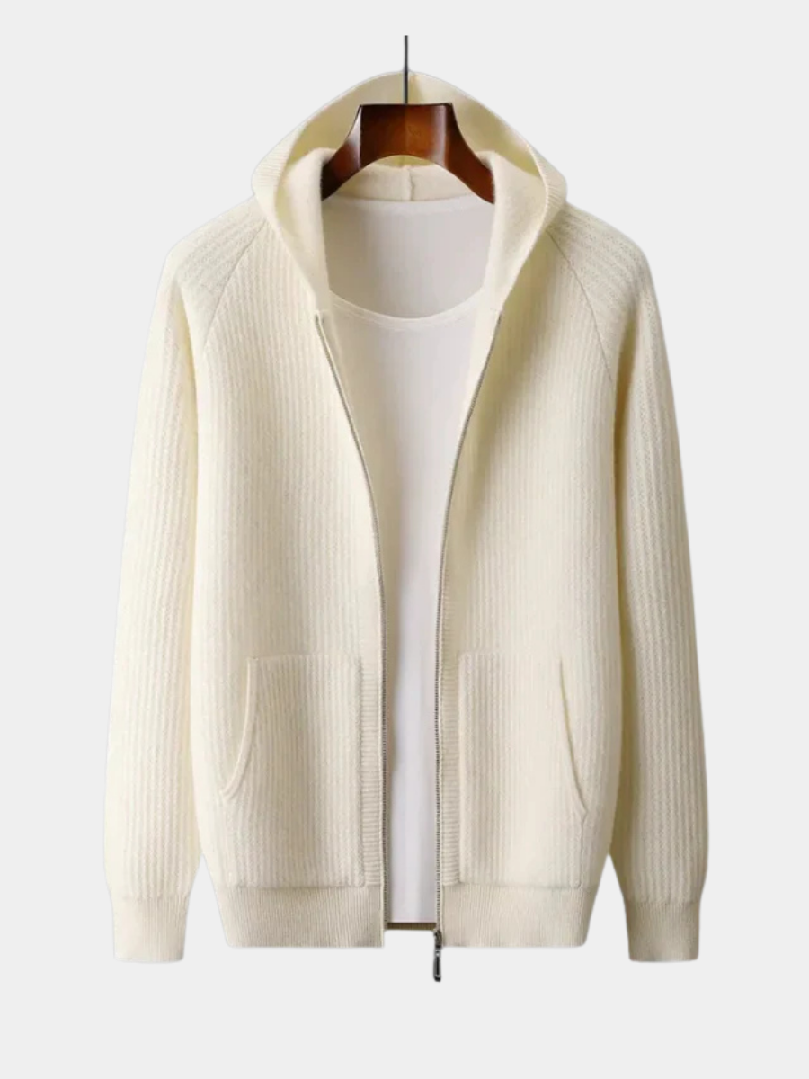 Men's Hooded Knit Sweater | Full Zip & Patch Pockets