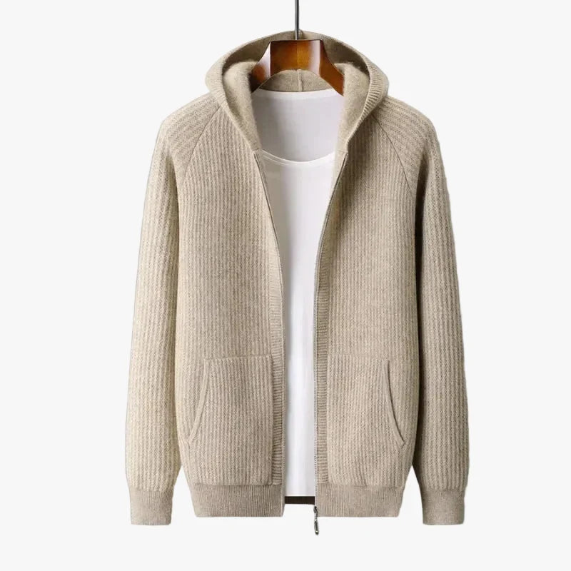 Men's Hooded Knit Sweater | Full Zip & Patch Pockets