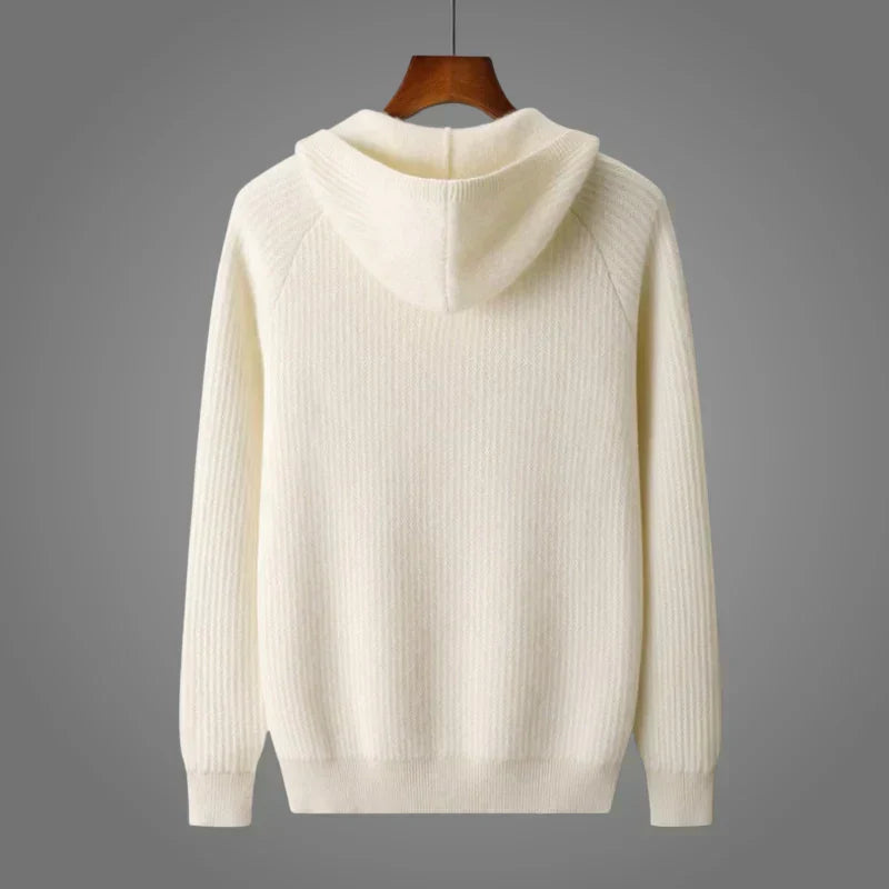 Men's Hooded Knit Sweater | Full Zip & Patch Pockets