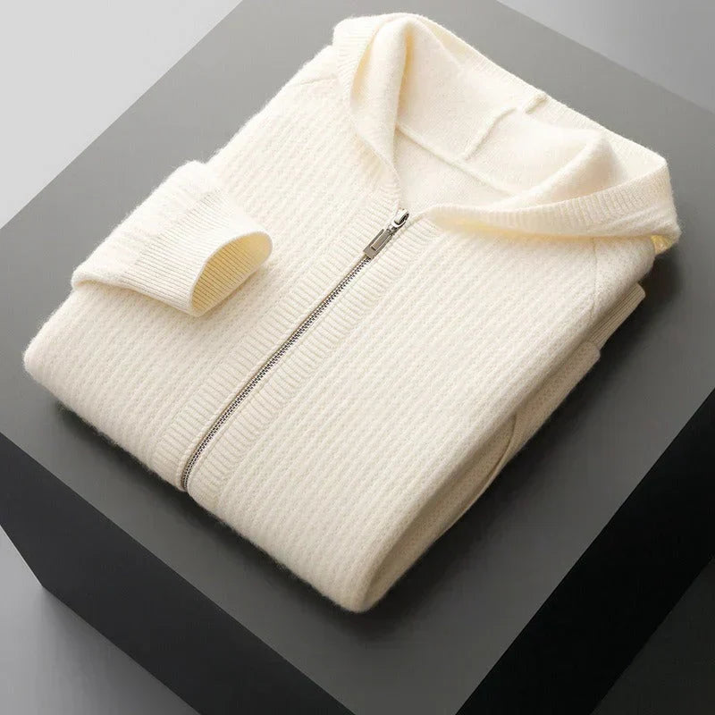 Men's Hooded Knit Sweater | Full Zip & Patch Pockets