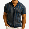 Men's Knit Button-Front Shirt | Herringbone Pattern & Collar
