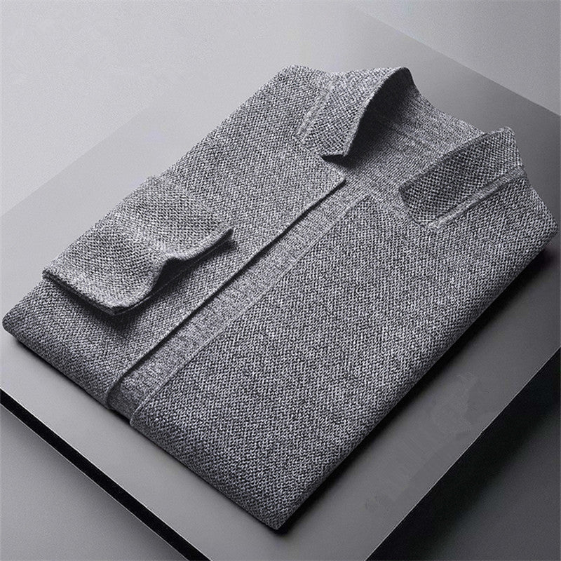 Men's Knit Cardigan | Stand Collar & Patch Pockets