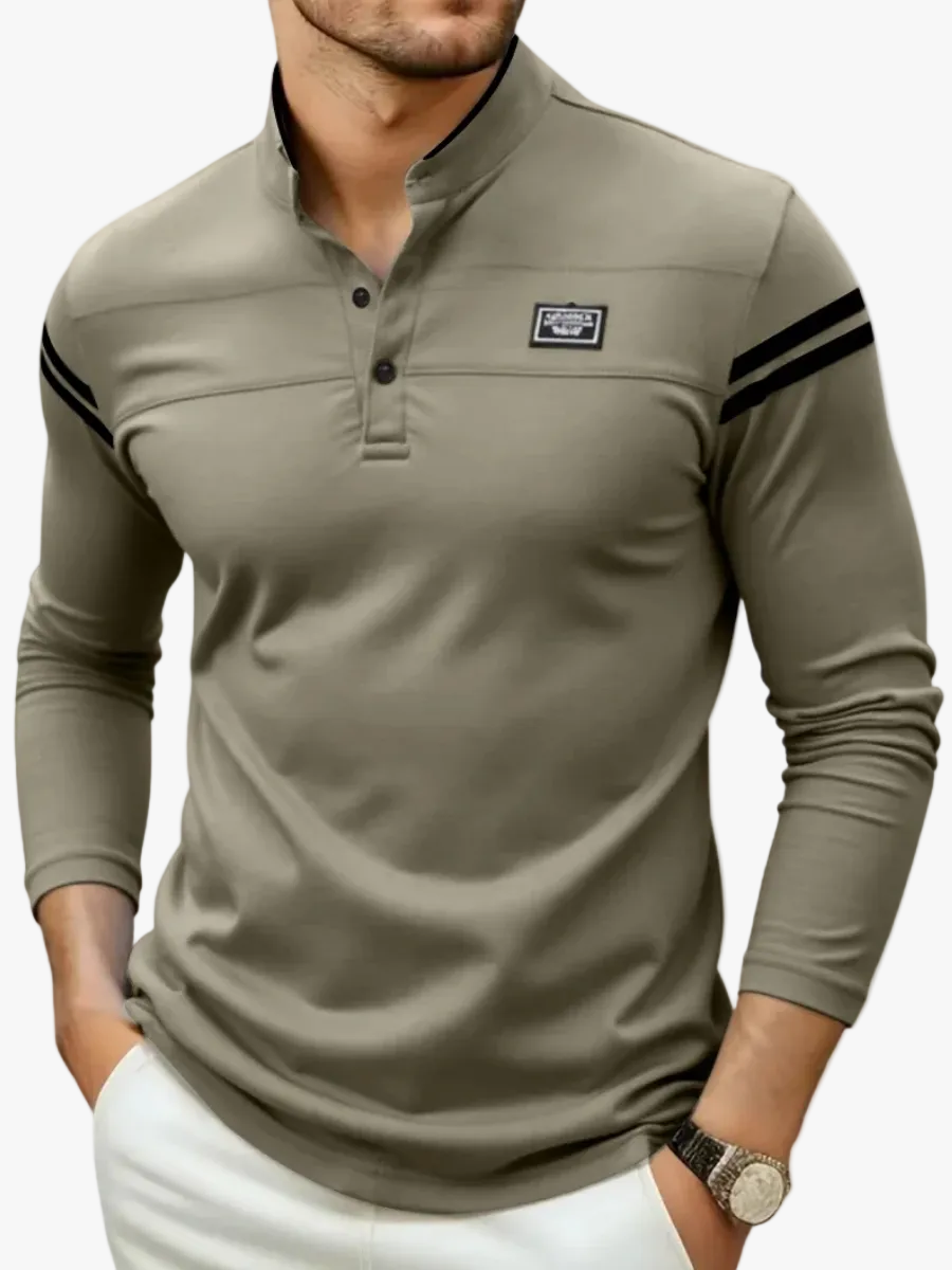 Men's Knit Henley T-Shirt | Button Placket & Sleeve Stripes