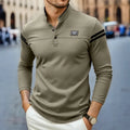 Men's Knit Henley T-Shirt | Button Placket & Sleeve Stripes