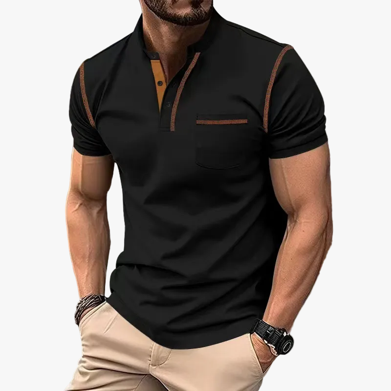 Men's Knit Polo Shirt | Band Collar & Chest Pocket