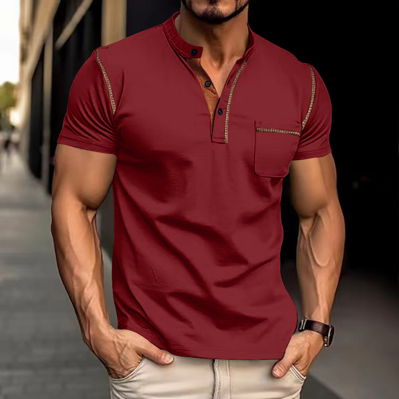 Men's Knit Polo Shirt | Band Collar & Chest Pocket