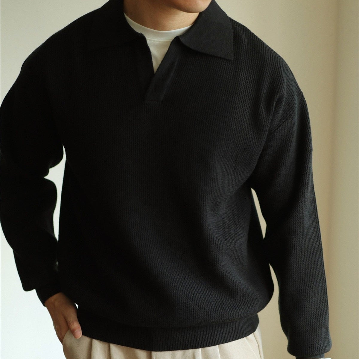 Men's Knit Polyester Polo Shirt | Open Placket & Ribbing