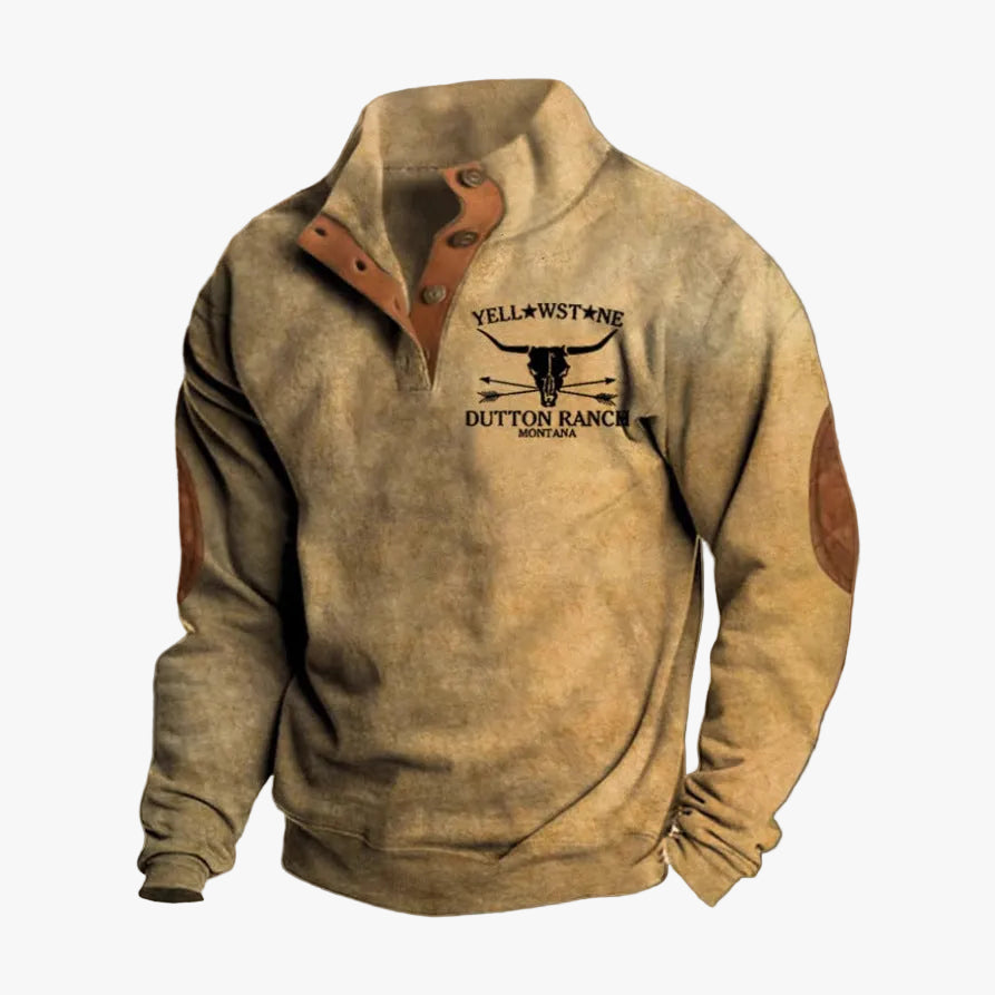 Men's Knit Sweater | Button Mock Neck & Elbow Patches