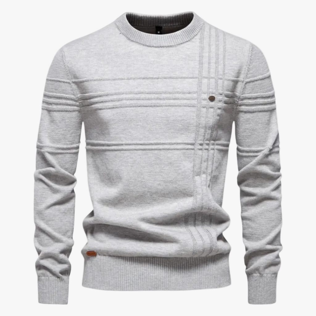 Men's Knit Sweater | Crew Neck & Raised Plaid Lines