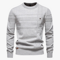 Men's Knit Sweater | Crew Neck & Raised Plaid Lines