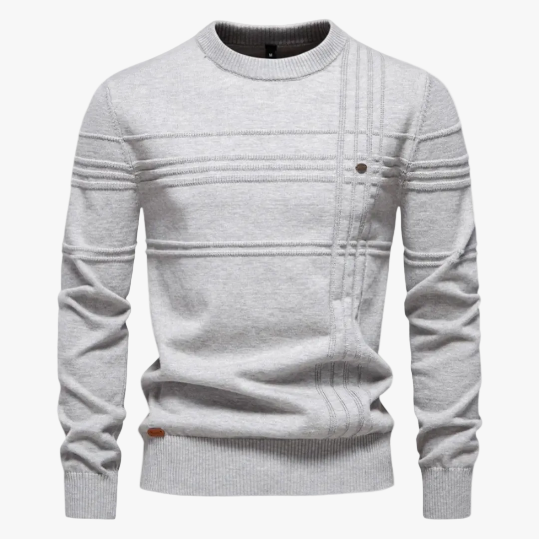 Men's Knit Sweater | Crew Neck & Raised Plaid Lines