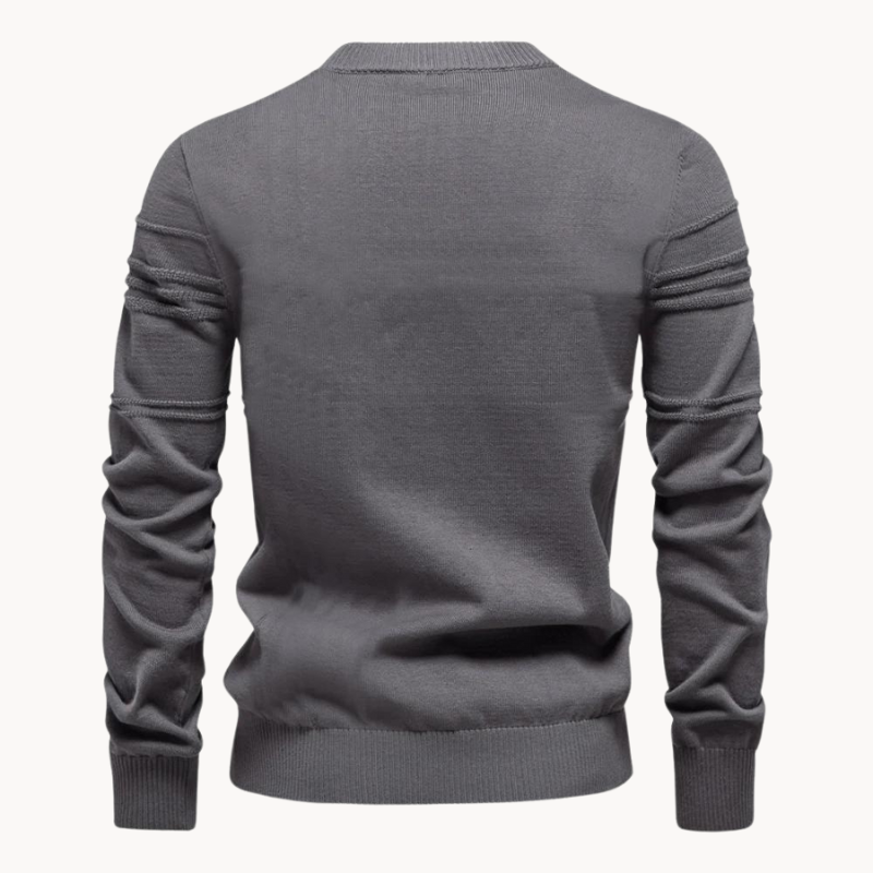 Men's Knit Sweater | Crew Neck & Raised Plaid Lines